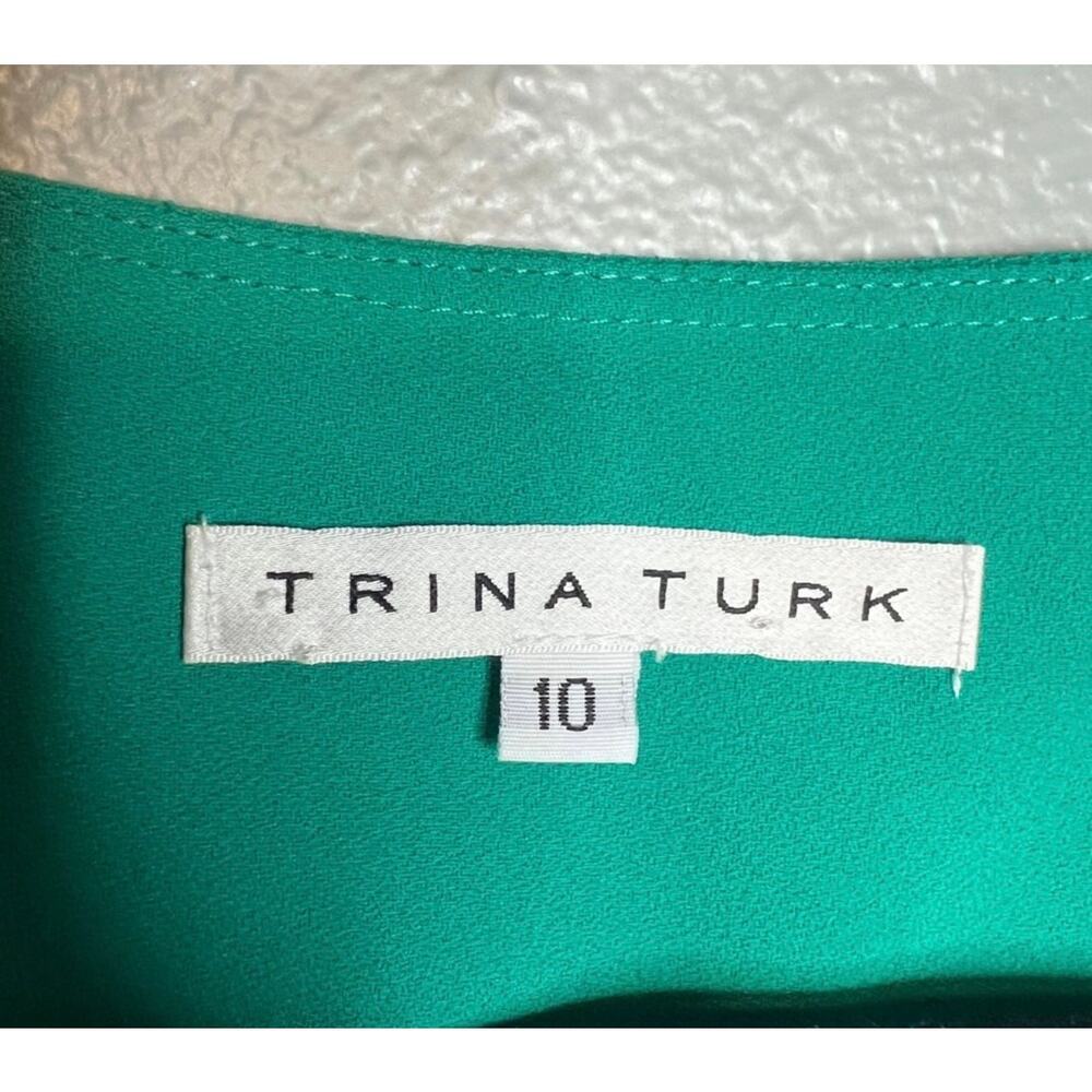 Trina Turk Green Dress V-Neck 3/4 Sleeves Pockets Size 10 - Picture 4 of 9